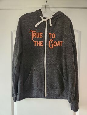Men's True To The Goat Charcoal Zip Hoodie with Orange Script Size Large